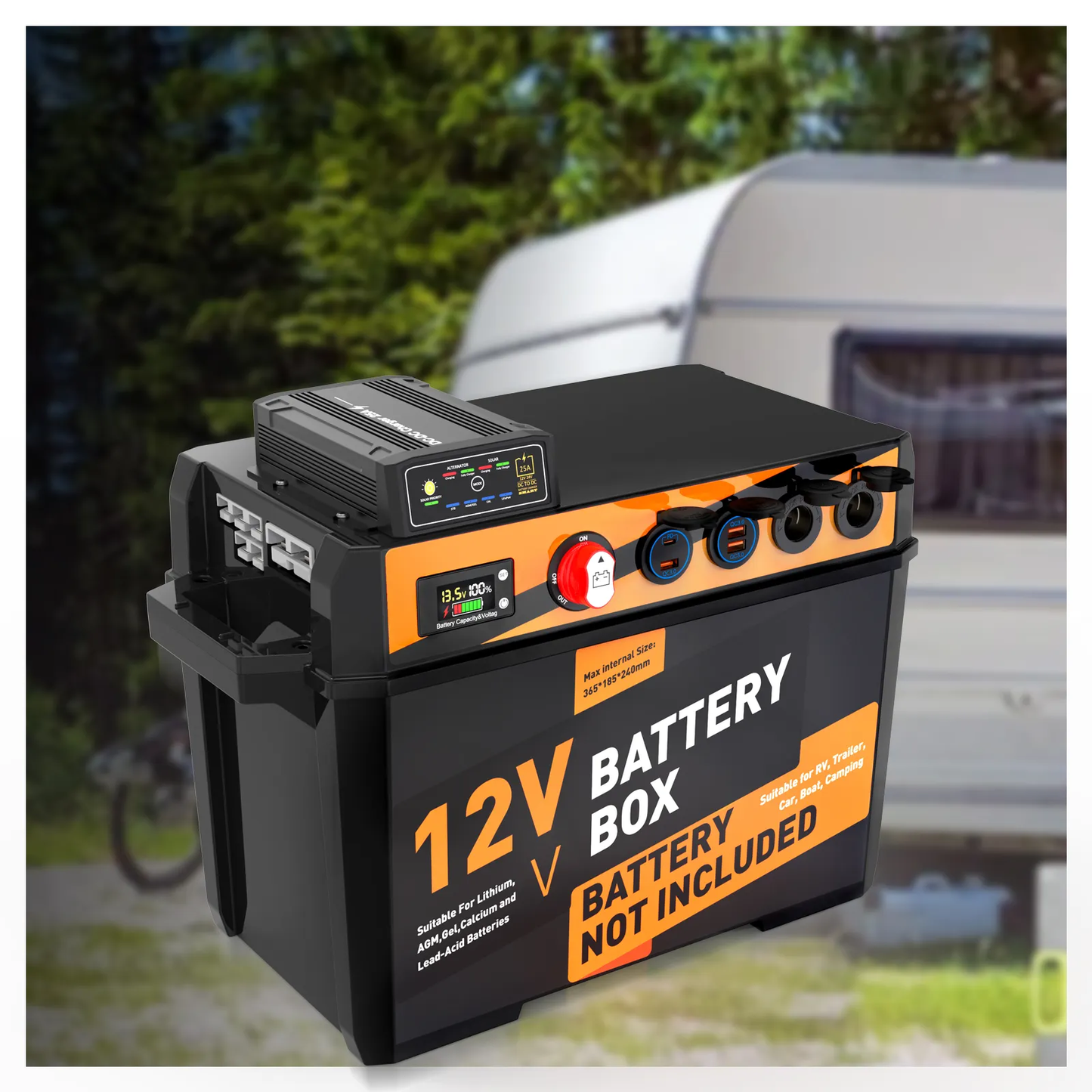 Hevay Duty Battery Box Power Center with 25A dc to dc Charger and Anderson Plugs
