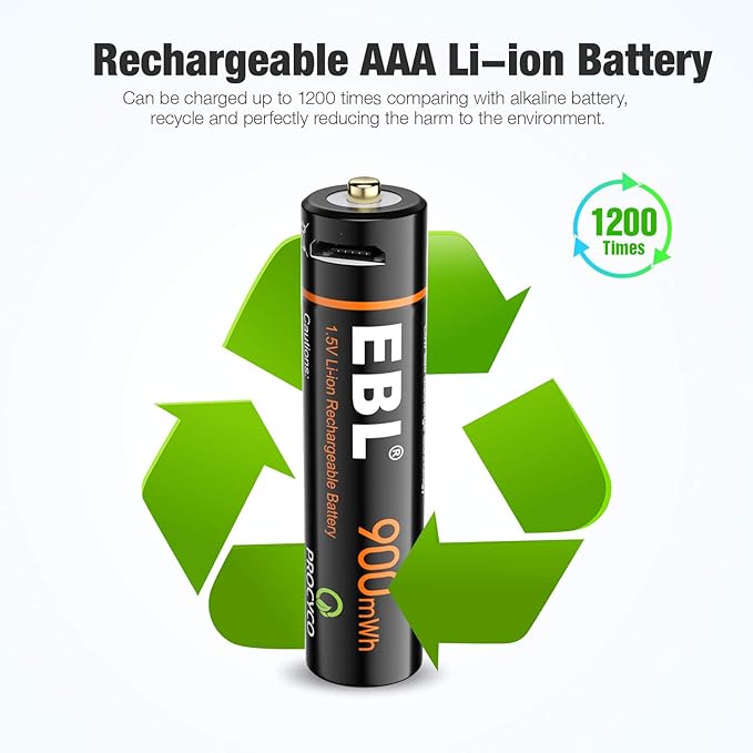 EBL Micro USB Rechargeable AAA Lithium Batteries 1.5V 600mAh - 4 Pack