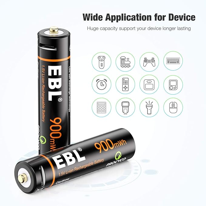 EBL Micro USB Rechargeable AAA Lithium Batteries 1.5V 600mAh - 4 Pack