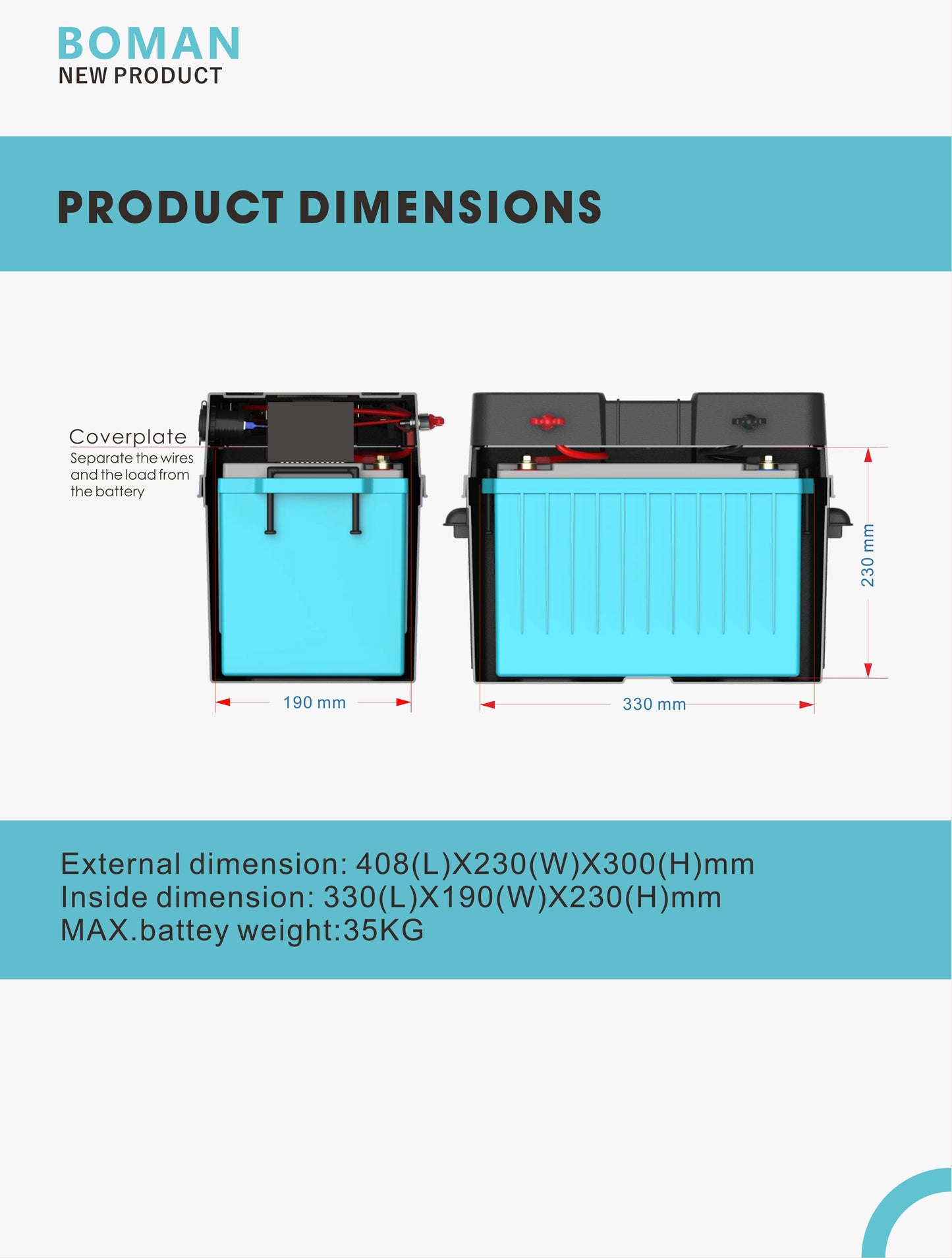 Battery Box with Build-in 230V 500W Inverter AC Outlet and 12V outlets for Marine, Camping, RV, Trailer, Boat and Home use