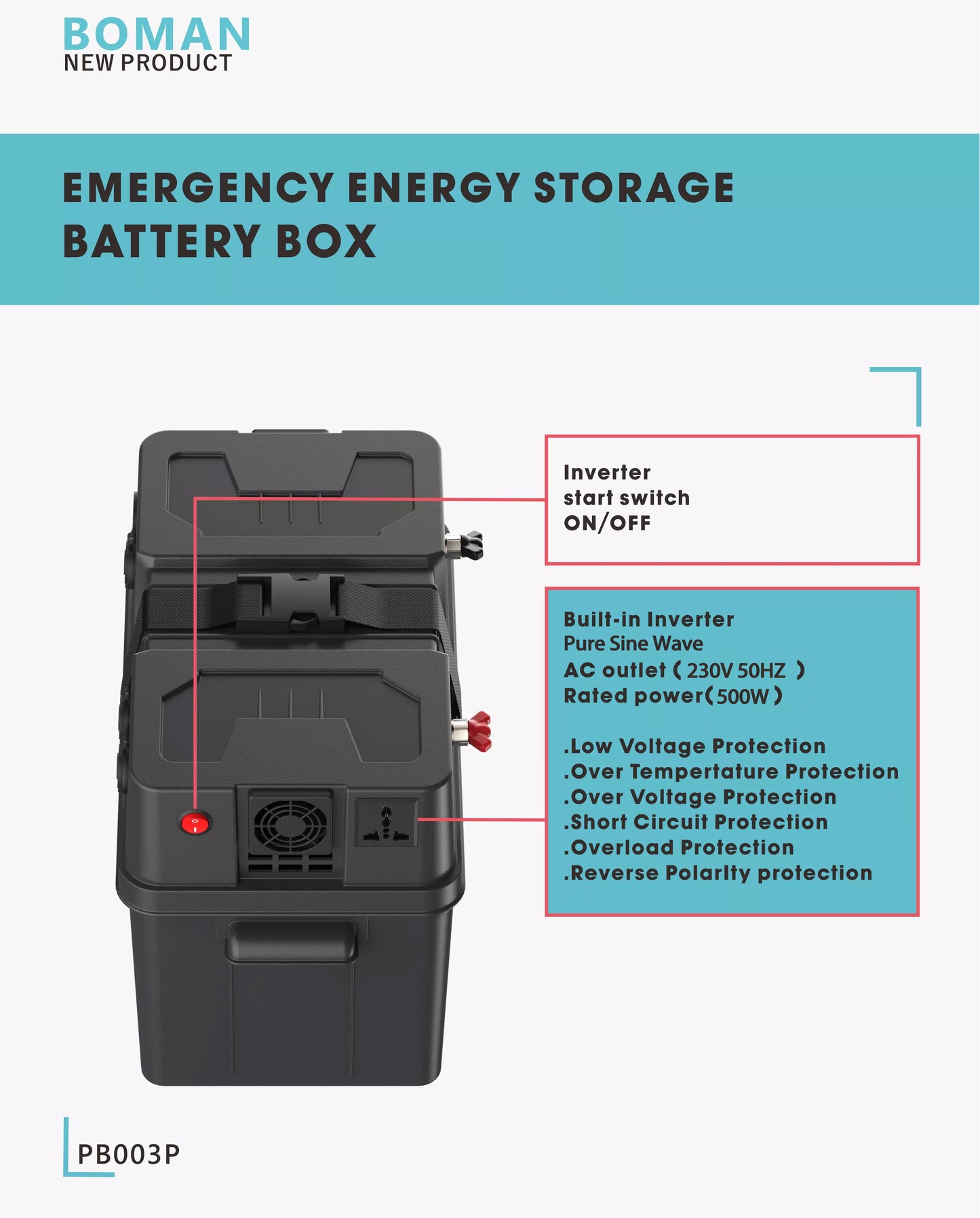 Battery Box with Build-in 230V 500W Inverter AC Outlet and 12V outlets for Marine, Camping, RV, Trailer, Boat and Home use