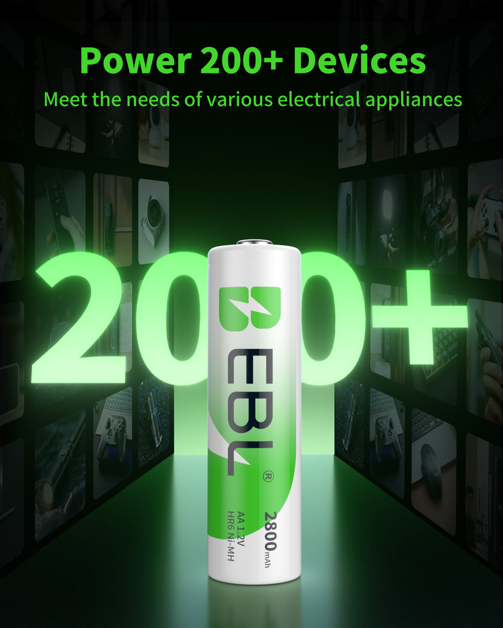 EBL AA Rechargeable Batteries,1.2V NiMH Double A Battery 2800mAh High Capacity Pre-Charged Long Lasting - 4 Pack