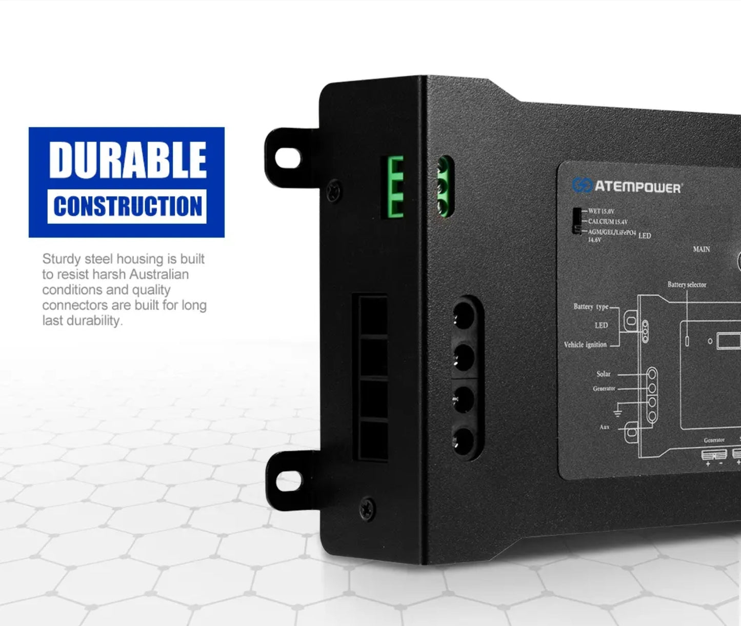 ATEM POWER DC to DC Smart Hub Dual Battery System Plug N Play with Status LED Light, Dual Voltage Meters, Suit for Wet Calcium AGM Gel LiFePO4 Batteries
