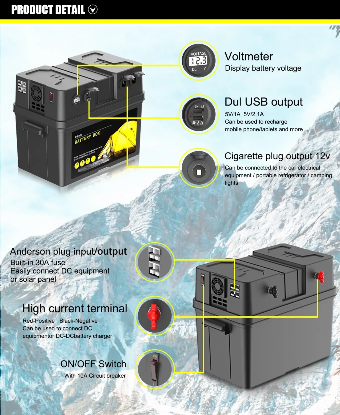 Battery Box 12V supply for Camping, Caravan, RV, Trailer, Boat Marine,Fishing and Home
