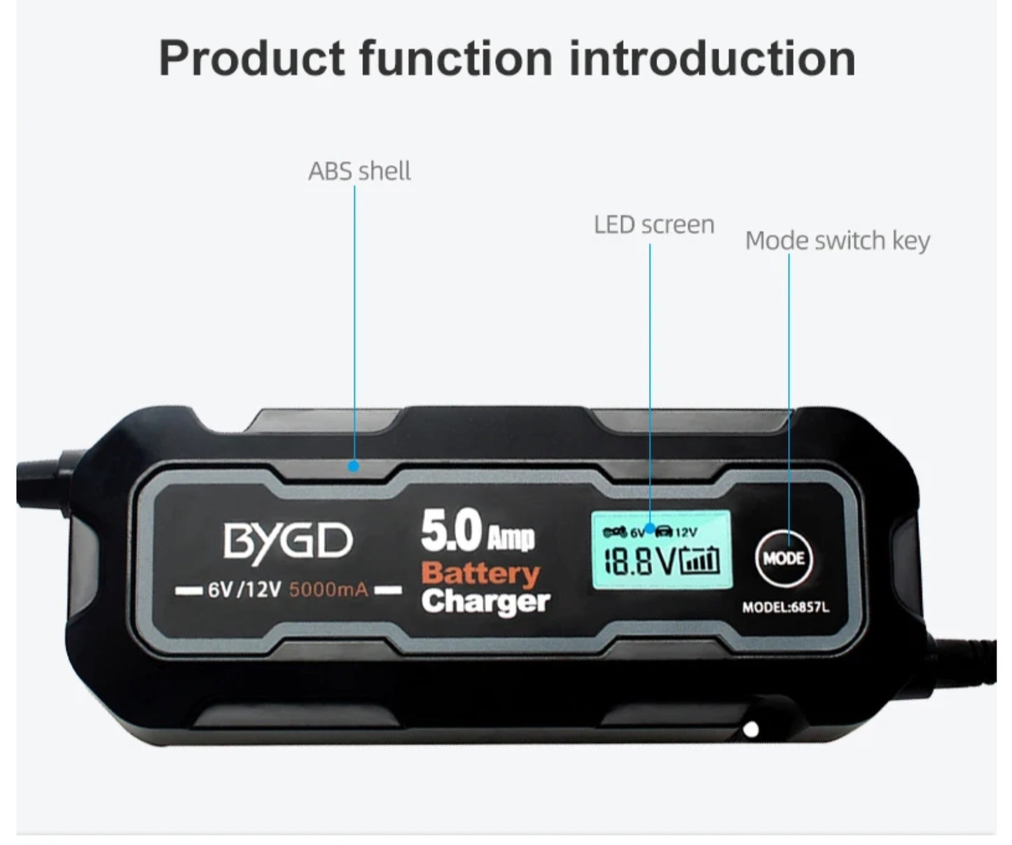6V/12V 5A Battery Charger with LCD Display