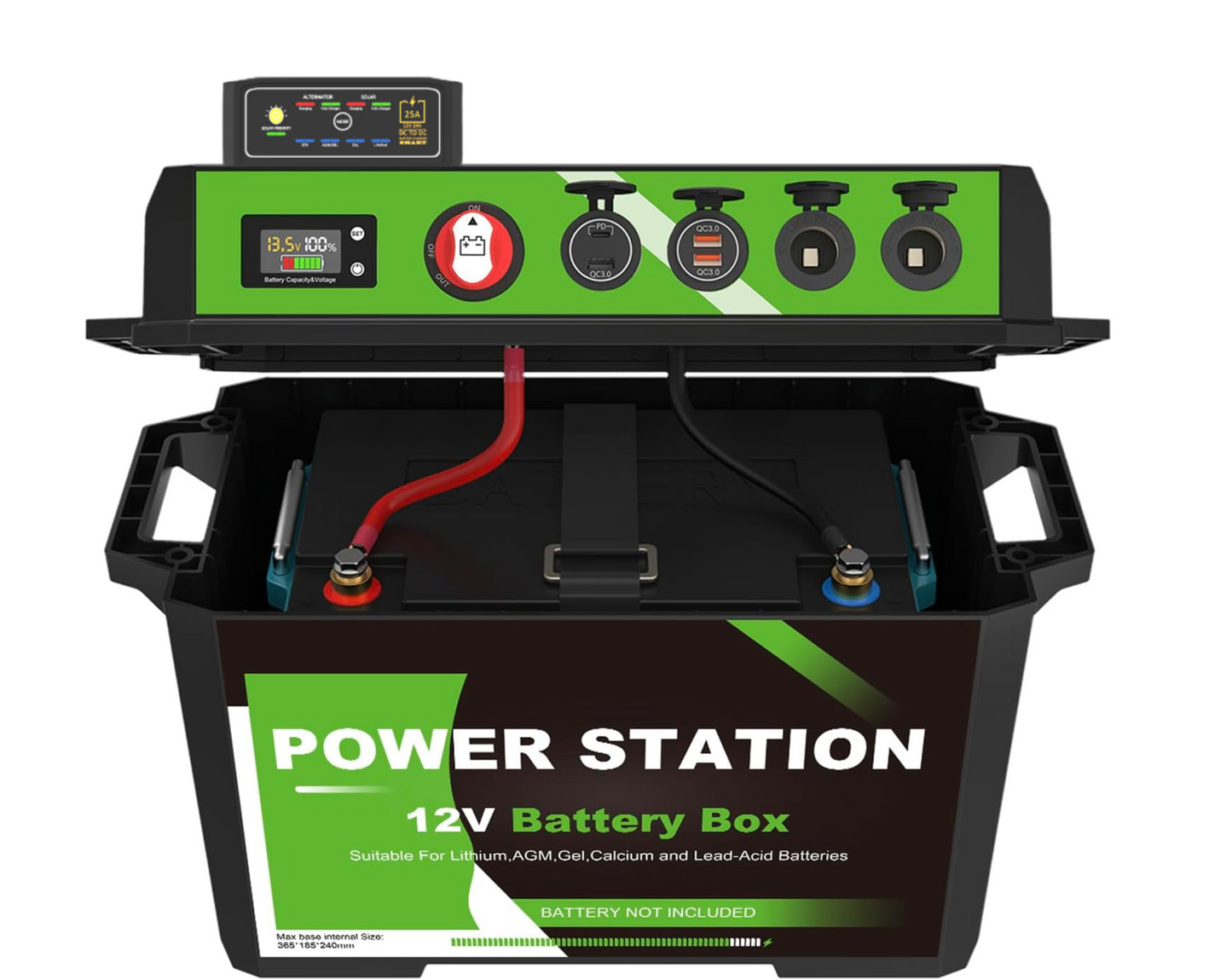 Hevay Duty Battery Box Power Center with 25A dc to dc Charger and Anderson Plugs