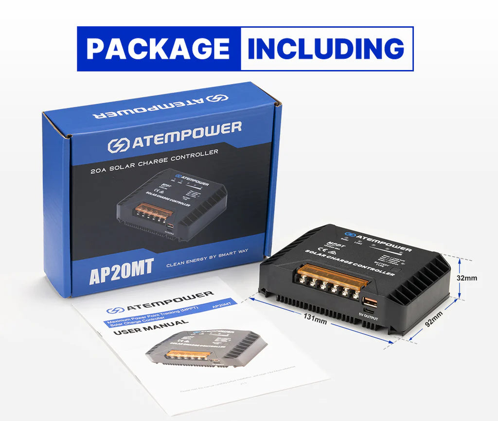 ATEM POWER 20A 12V/24V MPPT Solar Charge Controller Selecting Battery Type Activate Lithium Battery Intelligent Solar Controller Compatible with Lead Acid, AGM, Gel, Calcium and LiFePO4 Battery