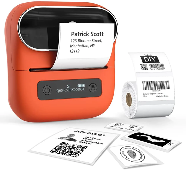 Phomemo M110 Label Maker Mini Portable Bluetooth Thermal Label Printer for Clear Label, Barcode, Clothing, Office, Business, Orange