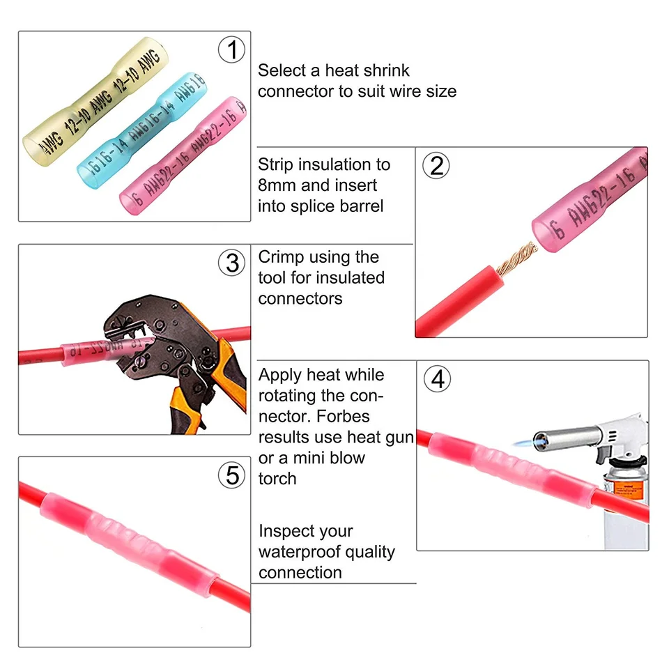 200pc Heat Shrink Butt Splice Connector Set