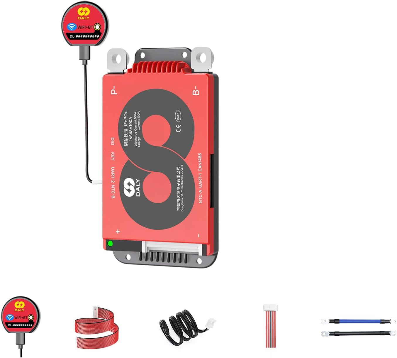 DALY Smart BMS with WiFi Module and CAN 485 Communication Protection Board for LifePO4 Lithium Battery Pack