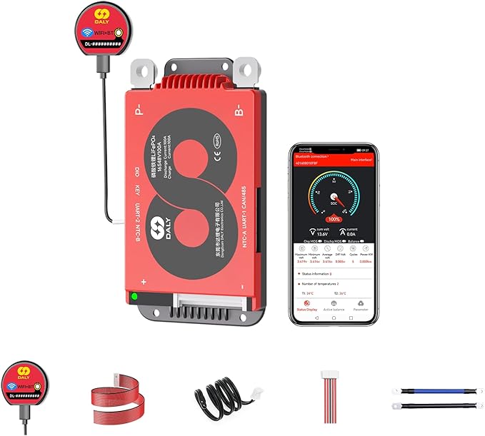 DALY Smart BMS with WiFi Module and CAN 485 Communication Protection Board for LifePO4 Lithium Battery Pack