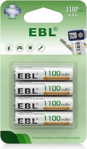 EBL AAA Rechargeable Batteries (4 Count) 1100mAh NiMH