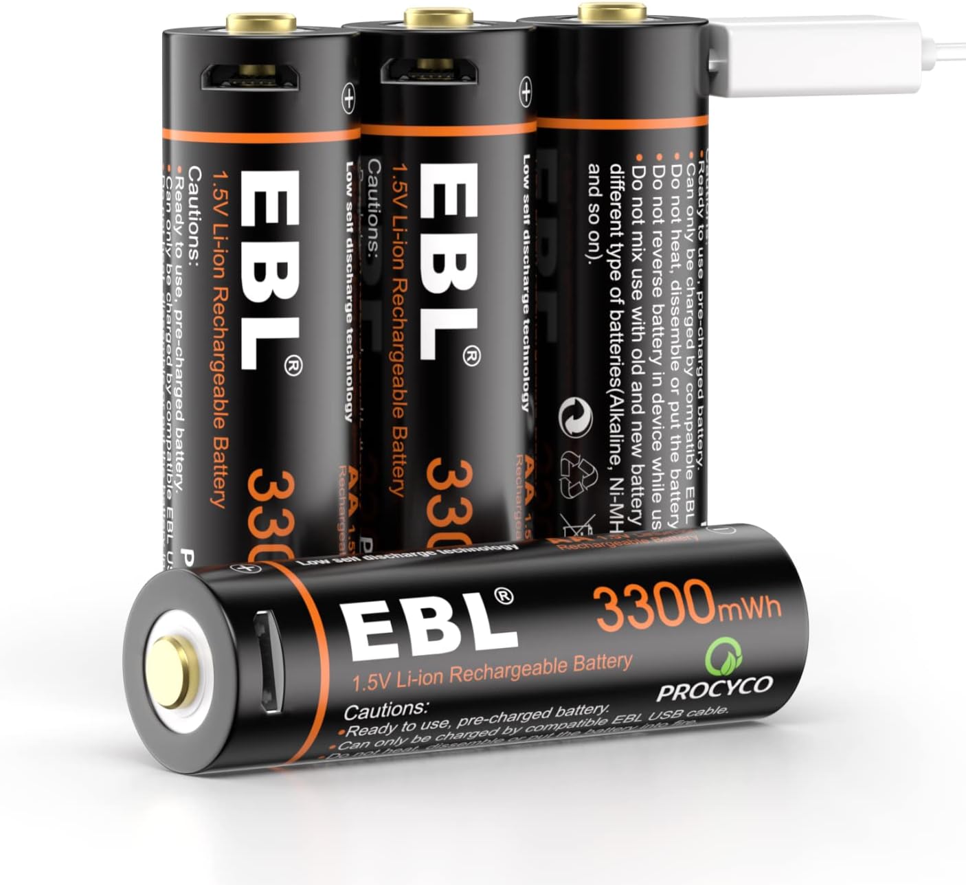 EBL 3300mWh Lithium AA Rechargeable Battery with Micro USB Cable