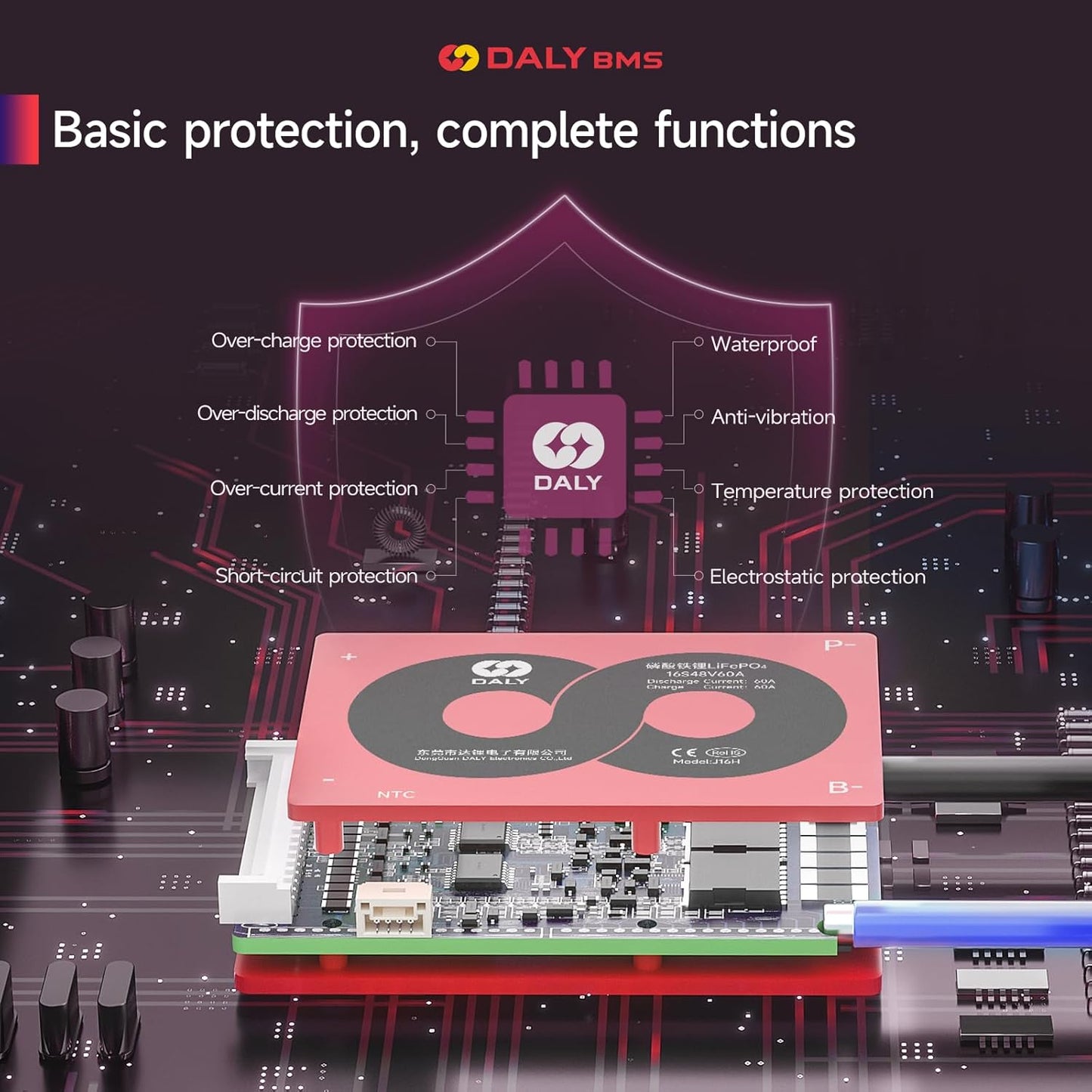 DALY 4S-16S BMS 15A to 200A Protection Board with Balance Wire and Temperature Sensor for Lithium Battery Pack