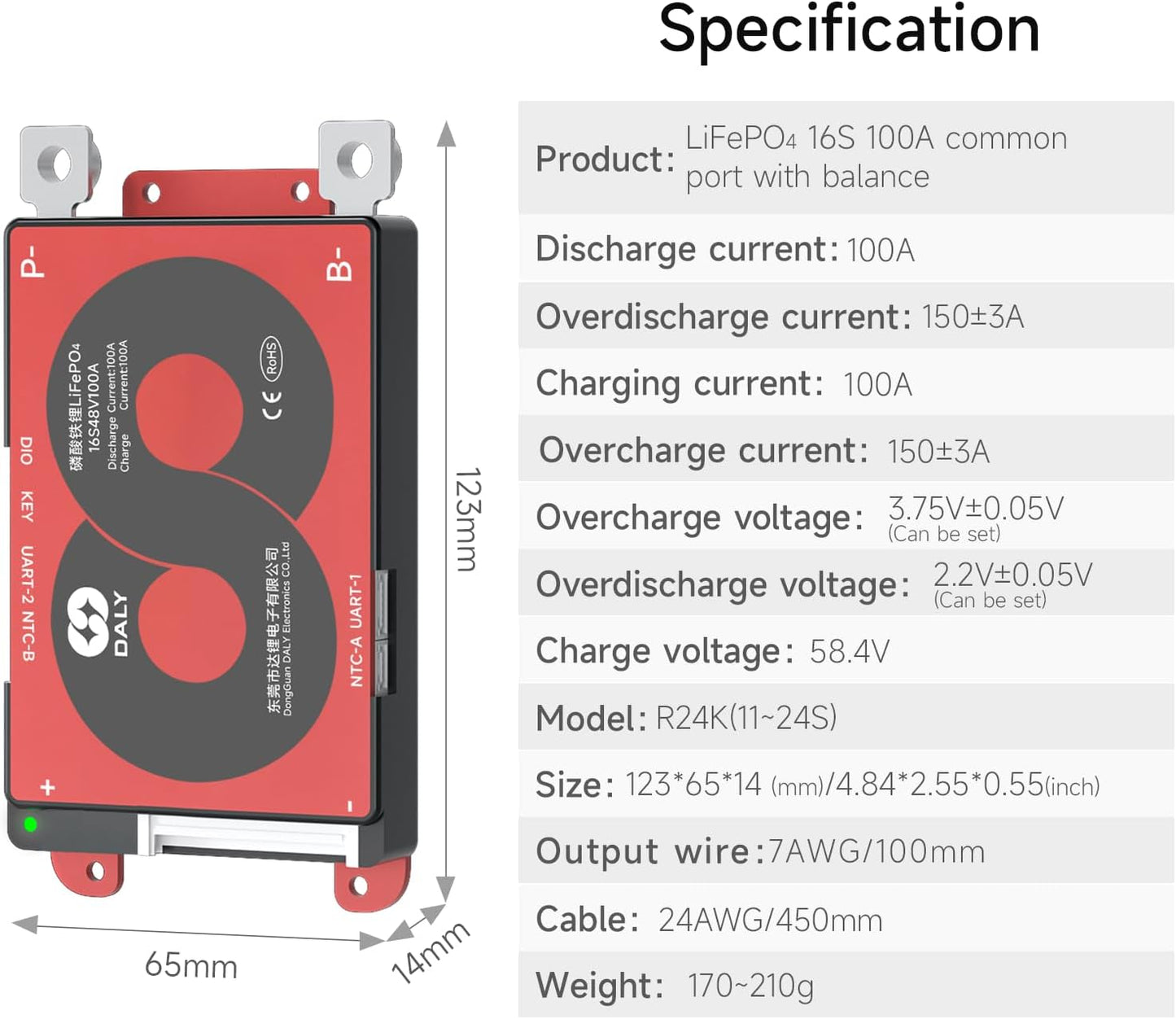 DALY Smart BMS with WiFi Module and CAN 485 Communication Protection Board for LifePO4 Lithium Battery Pack