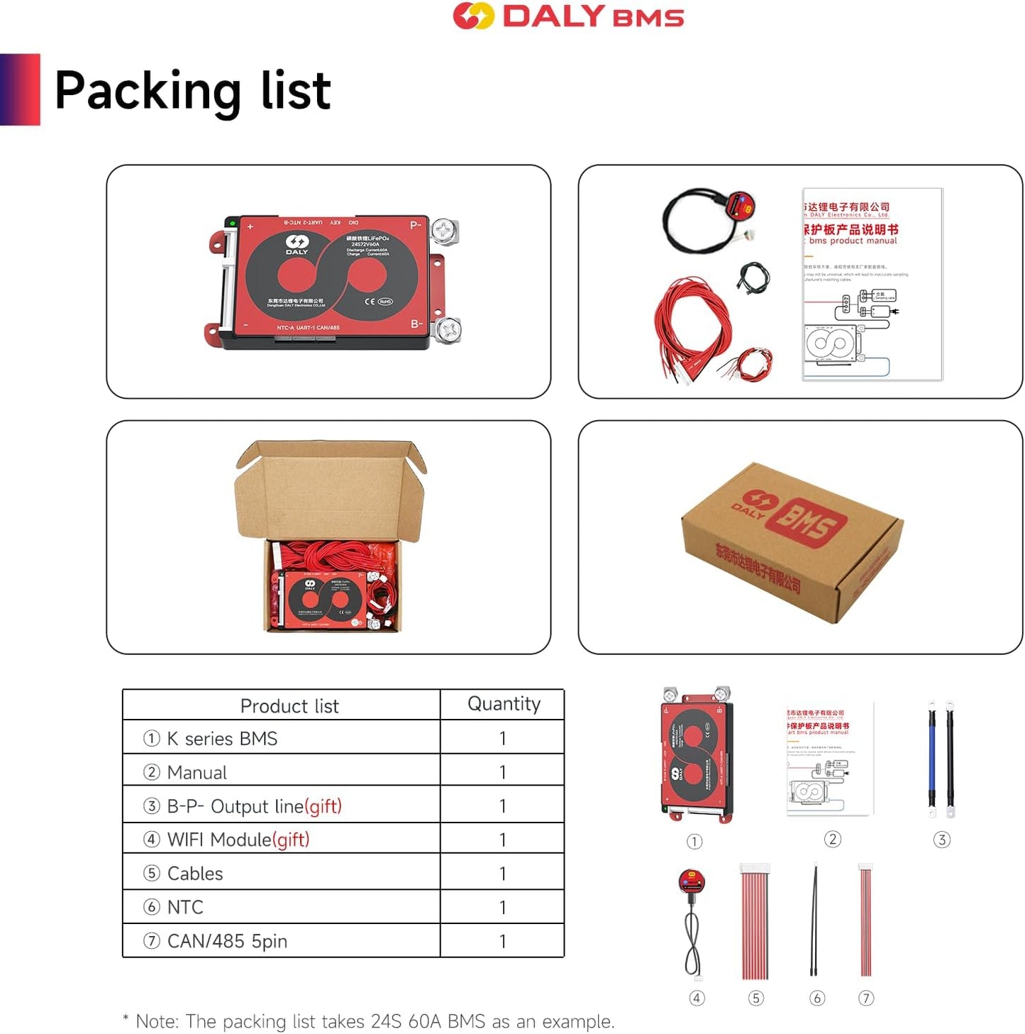 DALY Smart BMS with WiFi Module and CAN 485 Communication Protection Board for LifePO4 Lithium Battery Pack