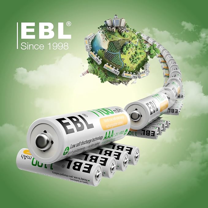 EBL AAA Rechargeable Batteries (4 Count) 1100mAh NiMH