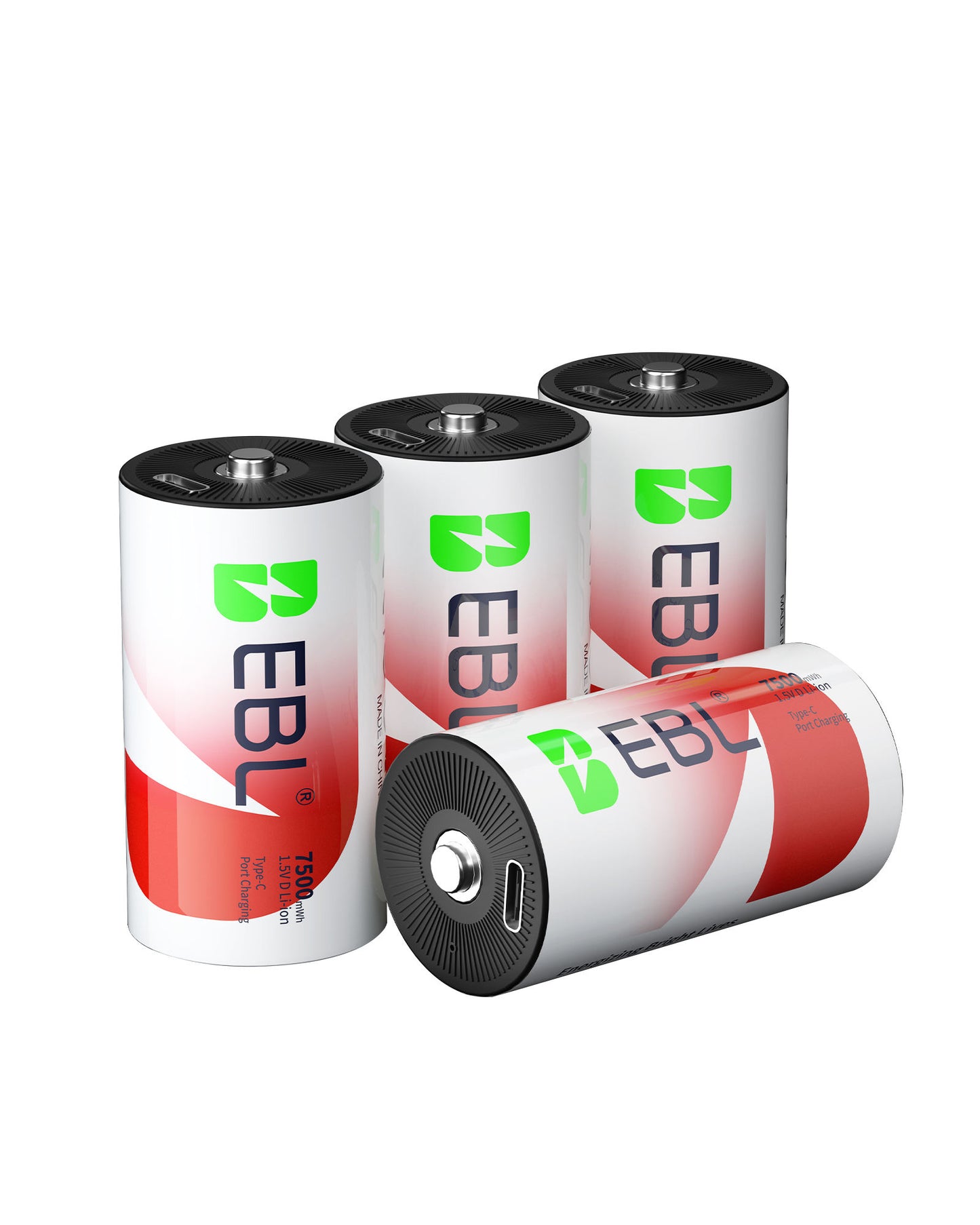 EBL Rechargeable D Batteries Lithium with 7500mWh 1.5V 2 USB-C Charge Cable