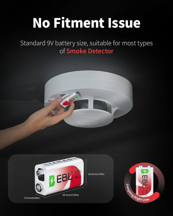 EBL Rechargeable 9V Lithium Batteries 5400mWh(600mAh) USB-C