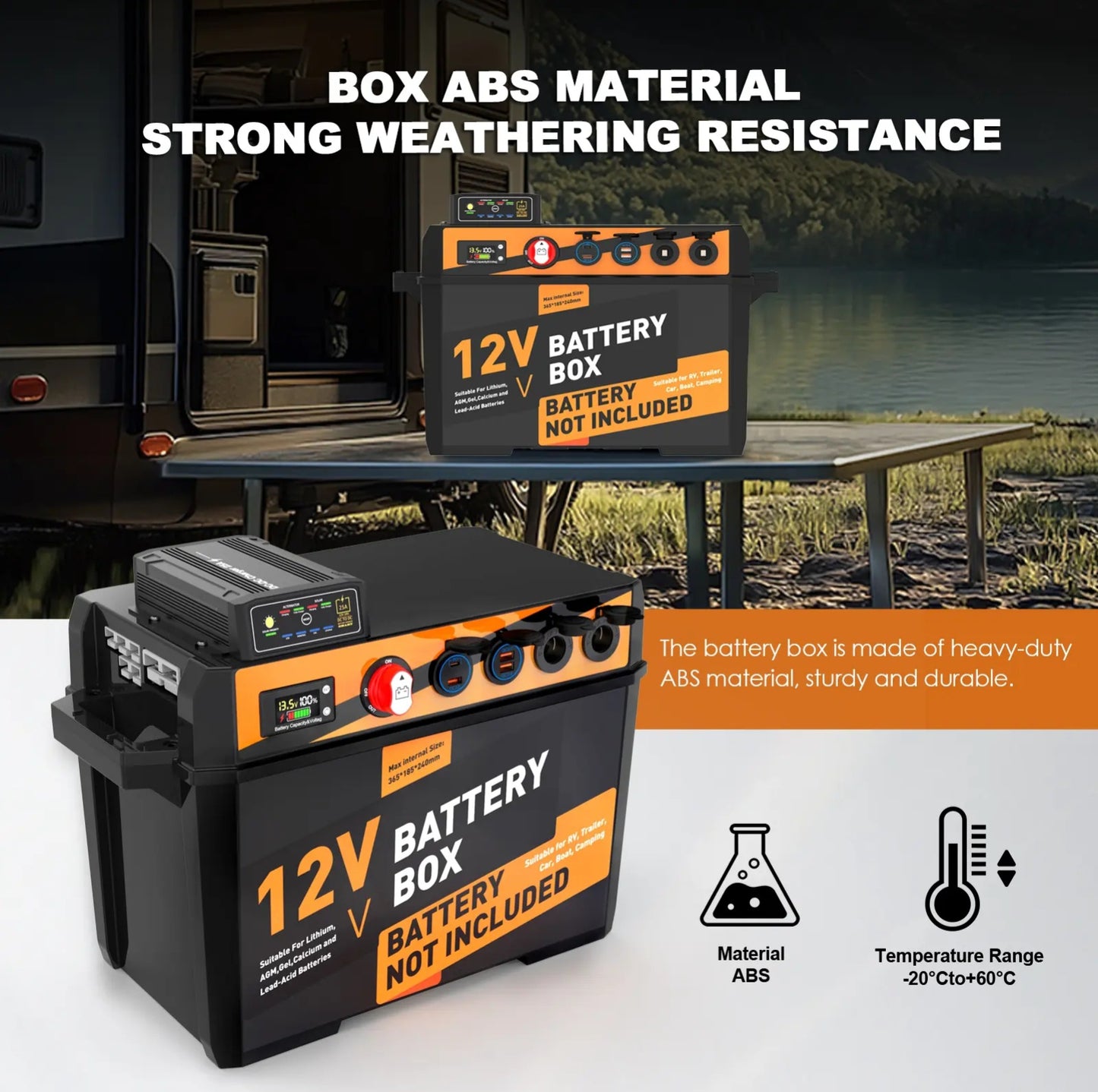 Hevay Duty Battery Box Power Center with 25A dc to dc Charger and Anderson Plugs