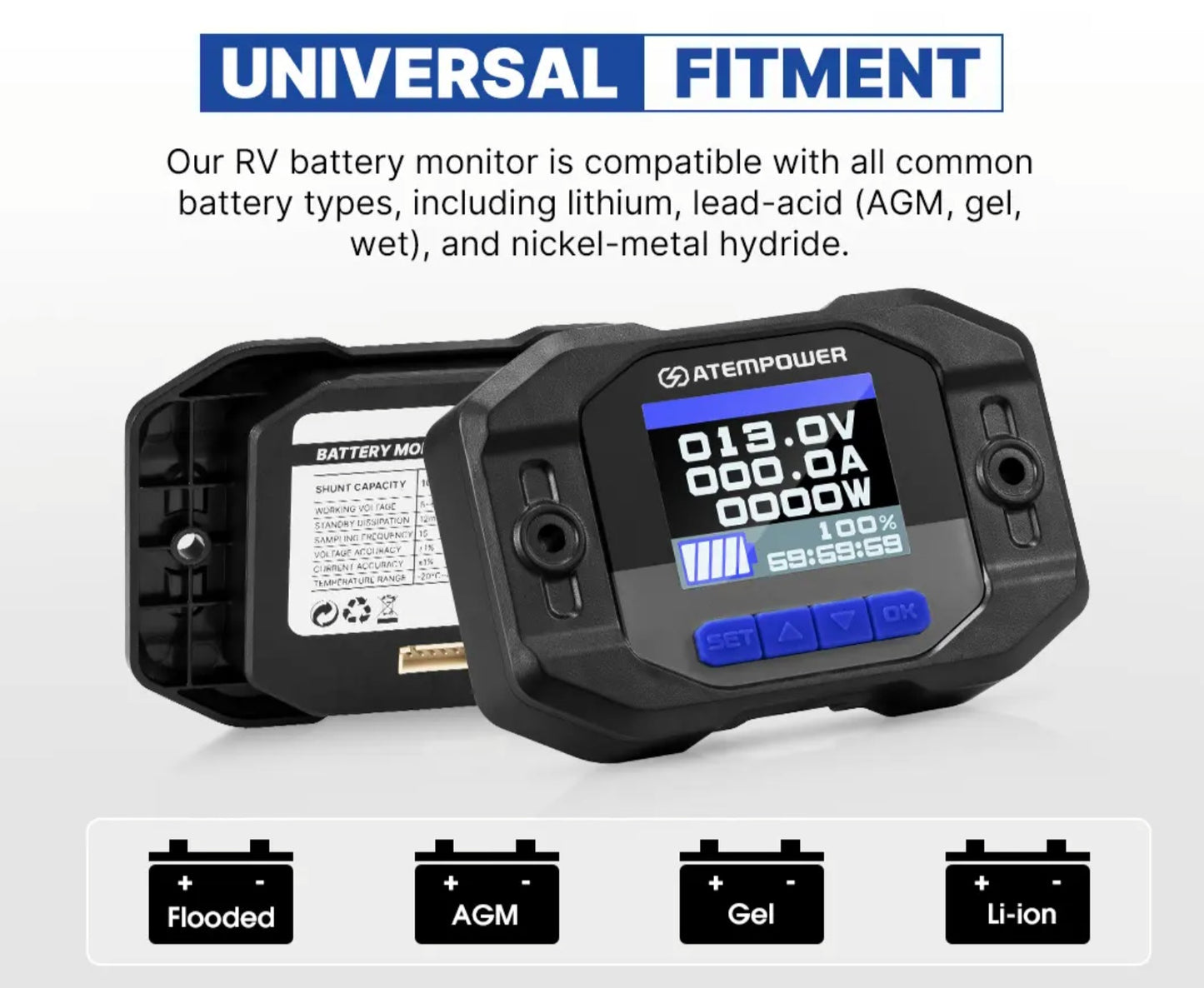 ATEM POWER 12V 200A High Precision Battery Capacity Indicator Monitor