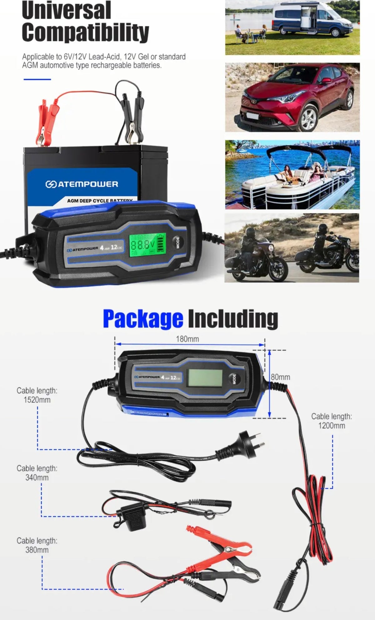 Atem power Smart Battery Charger 4A 6V/12V