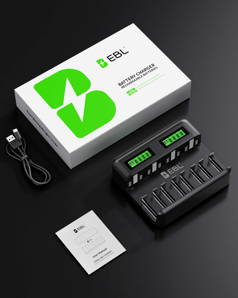 EBL C9008 8Bay LCD Universal Battery Charger for AA AAA C D Ni-MH Batteries