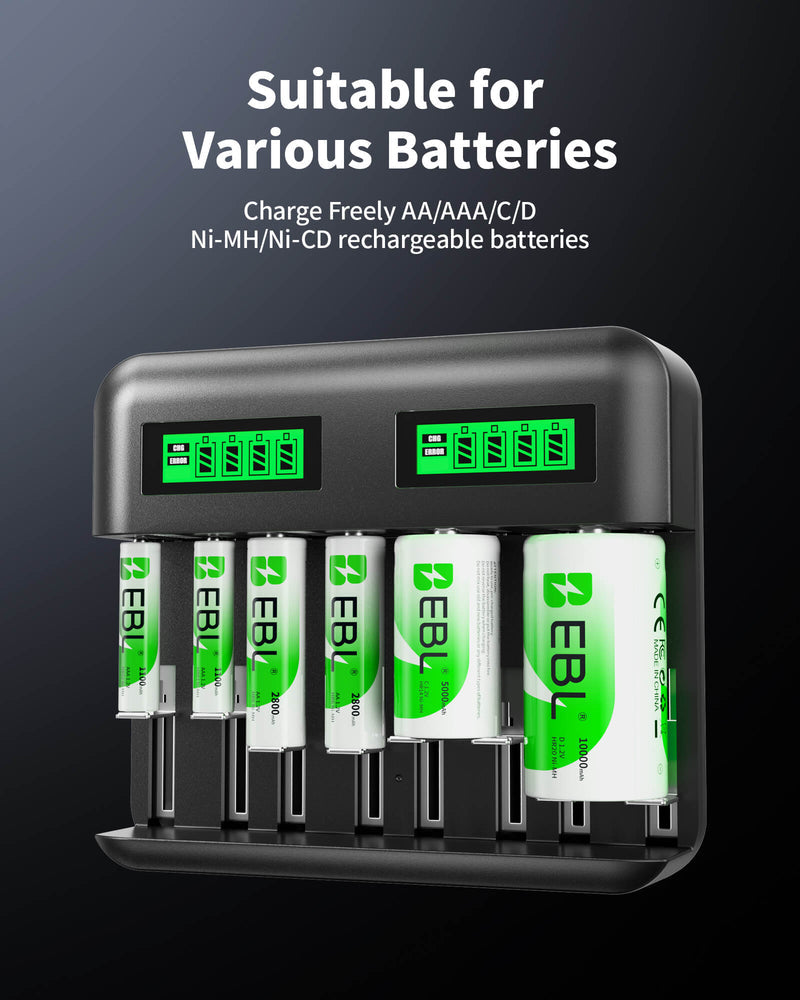 EBL C9008 8Bay LCD Universal Battery Charger for AA AAA C D Ni-MH Batteries
