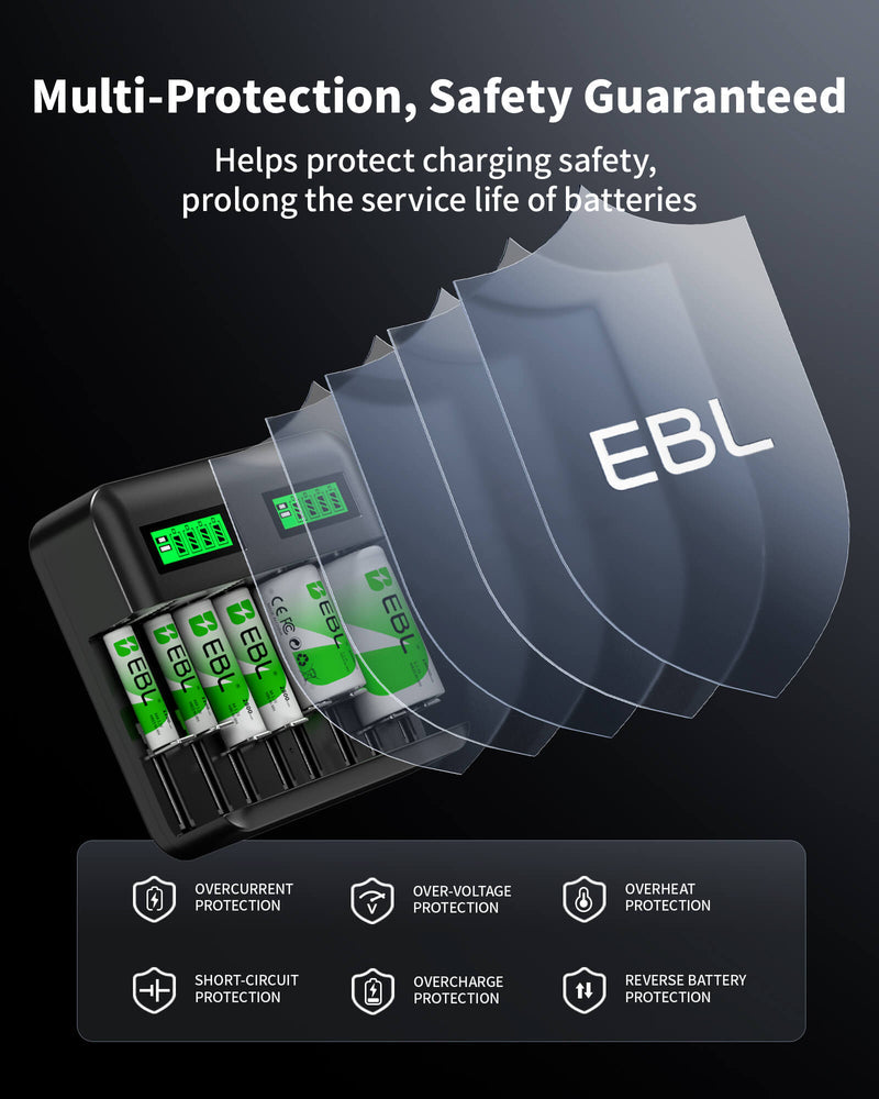 EBL C9008 8Bay LCD Universal Battery Charger for AA AAA C D Ni-MH Batteries