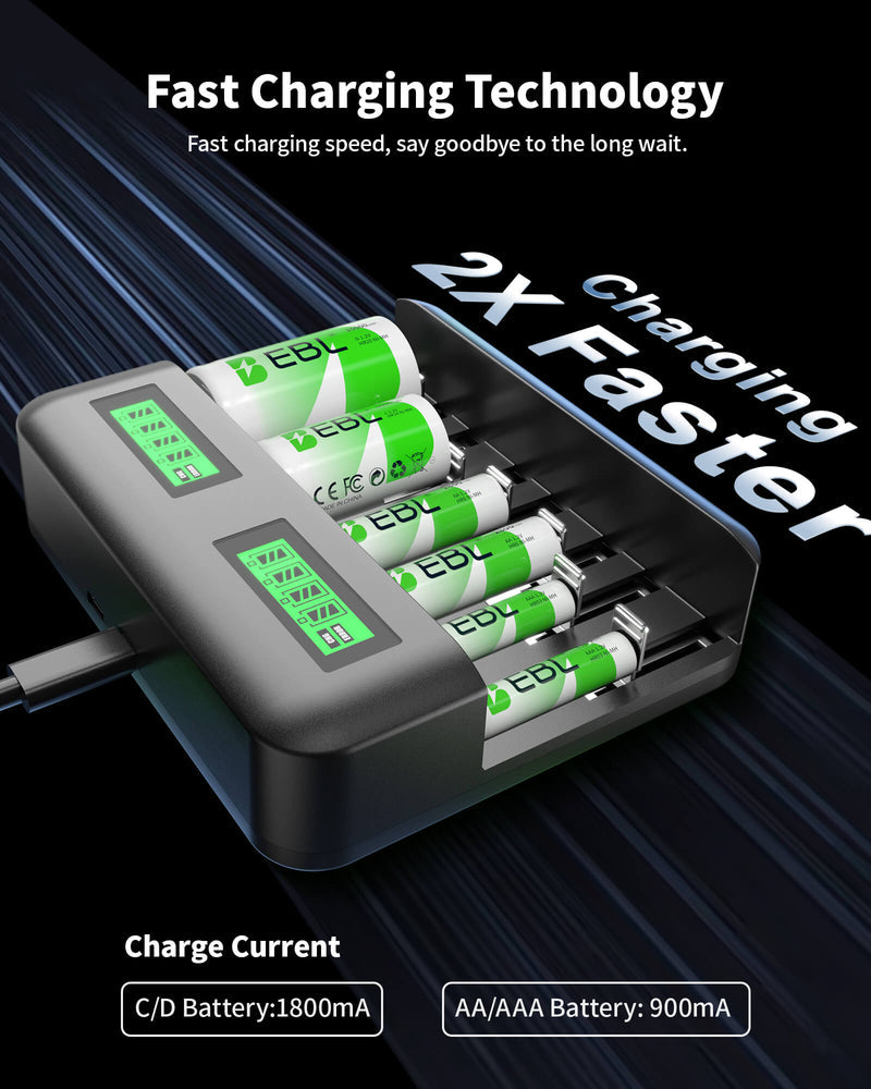 EBL C9008 8Bay LCD Universal Battery Charger for AA AAA C D Ni-MH Batteries