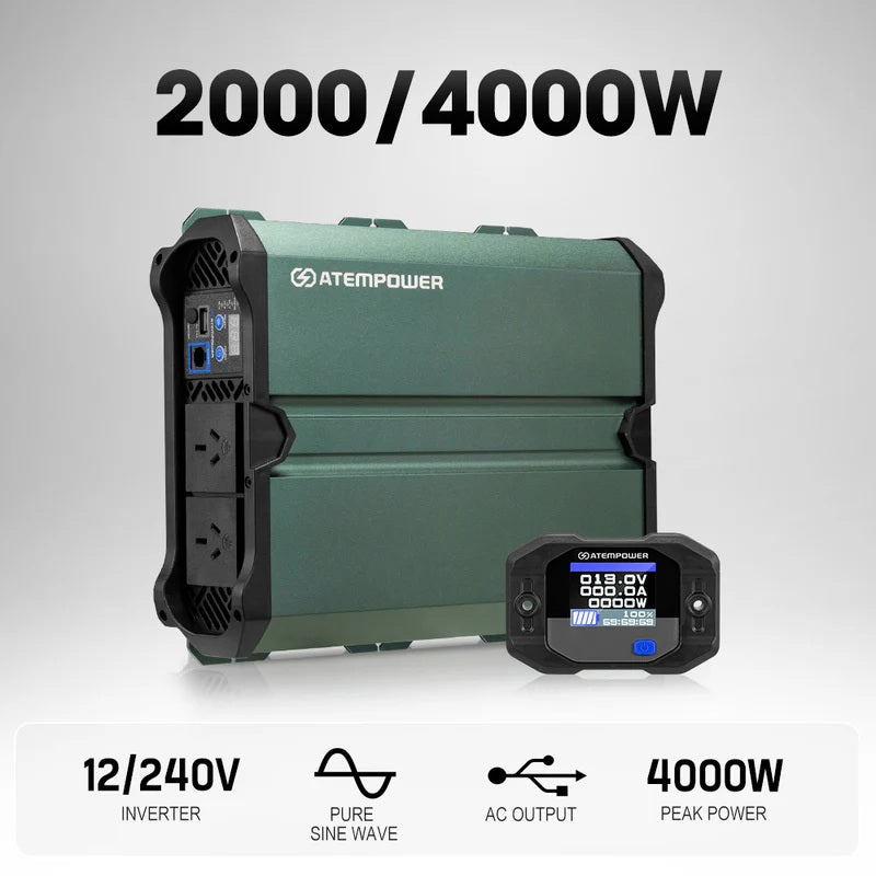 Atem Power 2000W/4000W Pure Sine Wave Inverter 12V to 240V, Unwavering Power with LCD Display & Multi-Protection, Built-in 2 South Africa AC Outlets, USB Port & Silent Smart Cooling System for Off-Grid