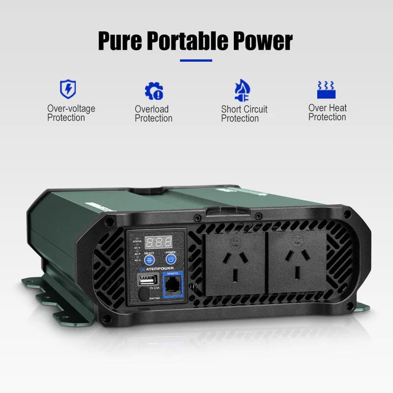 Atem Power 2000W/4000W Pure Sine Wave Inverter 12V to 240V, Unwavering Power with LCD Display & Multi-Protection, Built-in 2 South Africa AC Outlets, USB Port & Silent Smart Cooling System for Off-Grid