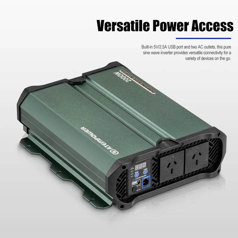 Atem Power 2000W/4000W Pure Sine Wave Inverter 12V to 240V, Unwavering Power with LCD Display & Multi-Protection, Built-in 2 South Africa AC Outlets, USB Port & Silent Smart Cooling System for Off-Grid