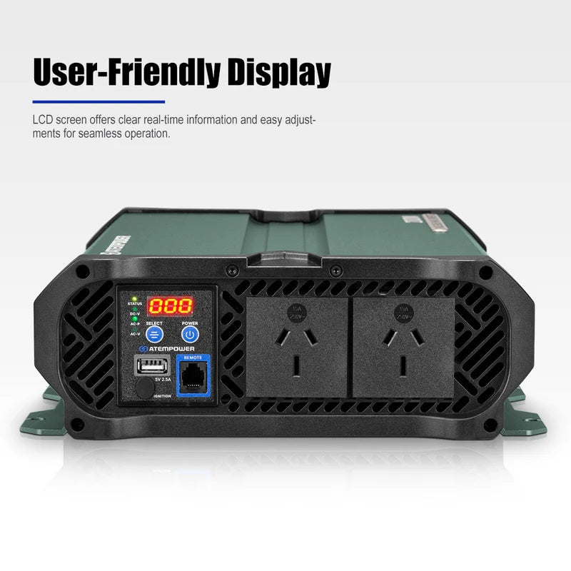 Atem Power 2000W/4000W Pure Sine Wave Inverter 12V to 240V, Unwavering Power with LCD Display & Multi-Protection, Built-in 2 South Africa AC Outlets, USB Port & Silent Smart Cooling System for Off-Grid