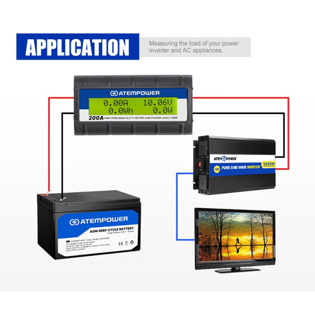 ATEM POWER 12V 200AMP Power Analyzer High Precision, Watt Voltage Amp Meter