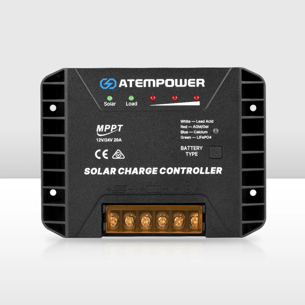 ATEM POWER 20A 12V/24V MPPT Solar Charge Controller Selecting Battery Type Activate Lithium Battery Intelligent Solar Controller Compatible with Lead Acid, AGM, Gel, Calcium and LiFePO4 Battery