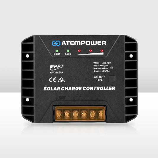 ATEM POWER 20A 12V/24V MPPT Solar Charge Controller Selecting Battery Type Activate Lithium Battery Intelligent Solar Controller Compatible with Lead Acid, AGM, Gel, Calcium and LiFePO4 Battery