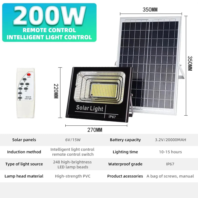 Solar Led Flood light with Solar panel and Remote